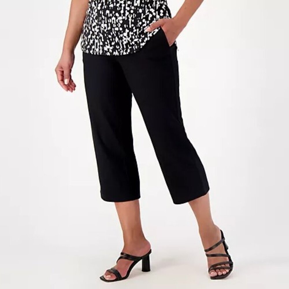 Isaac Mizrahi Live! Regular Textured Knit Crop Pants Black Small A608120